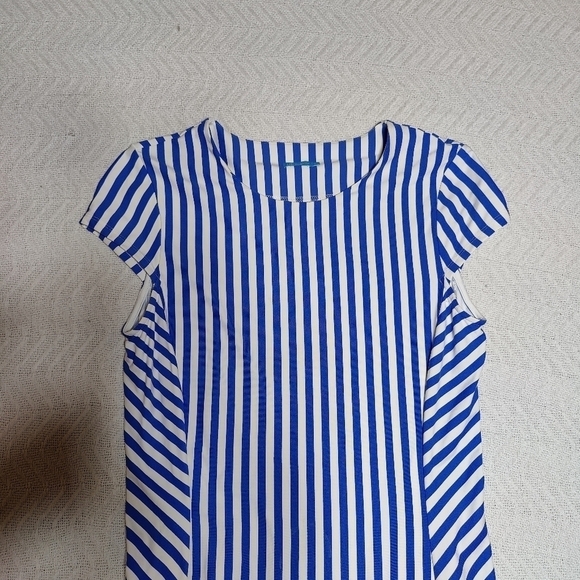 J.McLaughlin Helena Vertical Strip Dress Blue White Women's Size M Catalina - Picture 3 of 9